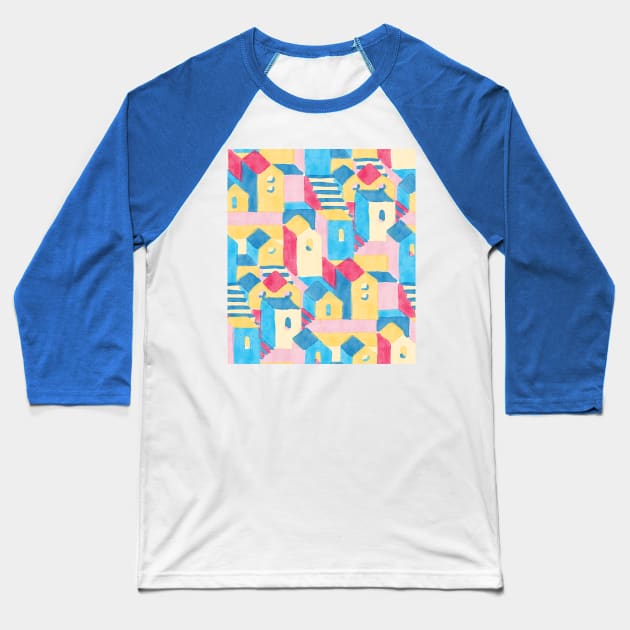 Matisse Rainbow Houses Baseball T-Shirt by Carolina Díaz